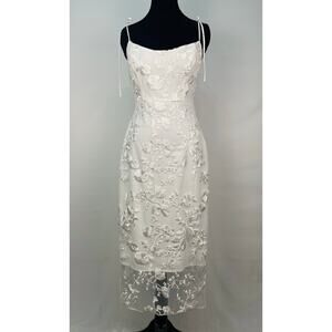 Park & Fifth White Embroidered Floral Midi Dress XS